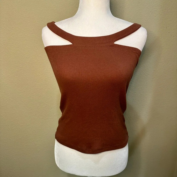 BP Nordstrom Off Shoulder Brown Rust Ribbed Tank Top Shirt - size small - Picture 4 of 6